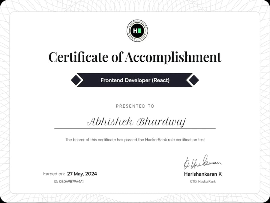 Frontend Developer (React) - HackerRank